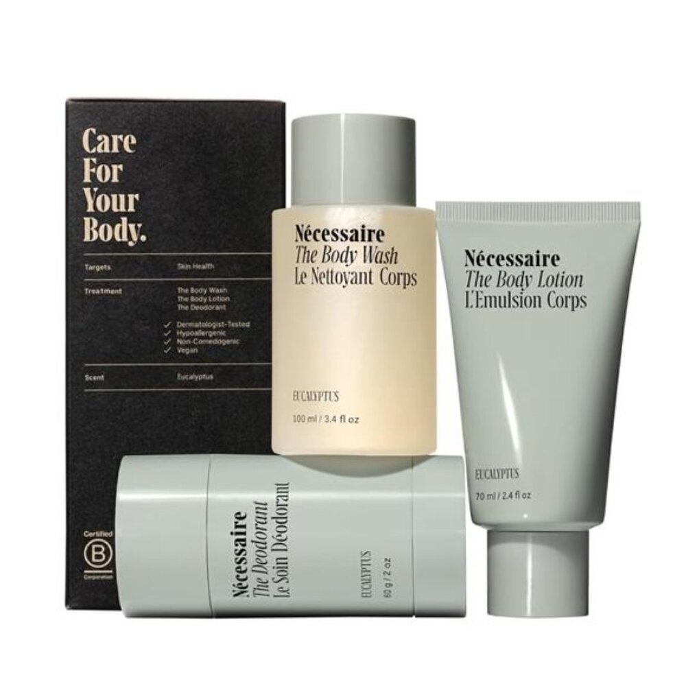 Nécessaire Eucalyptus Body Essentials Set – Travel-Size Body Wash, Body Lotion